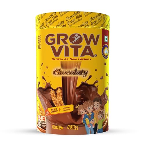 Grow Vita Growth Ka Naya Formula – Delicious Chocolate Malt Milk Food Drink For Kids 2+ & Adults (400 g)