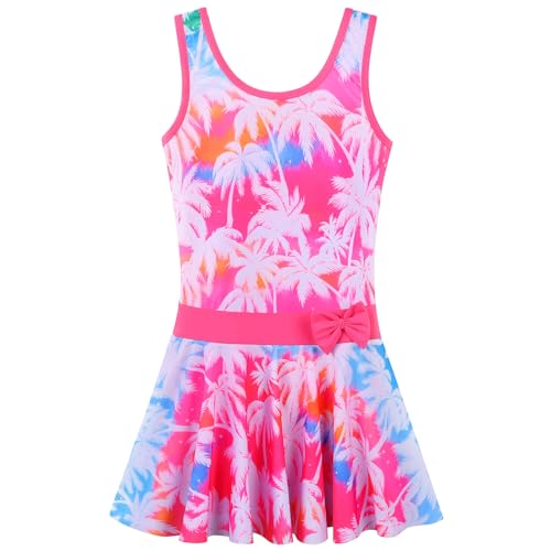Image of Girls Swimsuit One Piece UPF 50+ Floral Skirted Bathing Suit Modest Beach Swim Dress 3-11 Years