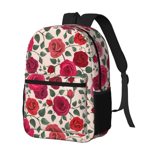 Vintage Floral red Rose Burgundy Flowers Backpack Multipurpose Shoulder Bag Capacity Gym Outdoor Hiking Travel Camping Gym Daypack 17in2