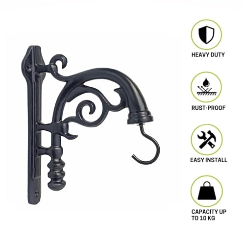 Image of Metal Wall Hook Hanging Plant Bracket Decorative Plant Hanger for Pots, Bird Feeders, Planters, Lanterns, Macrame, Wall Light, Wind Chimes Indoor Outdoor (Black, Pack of 1)