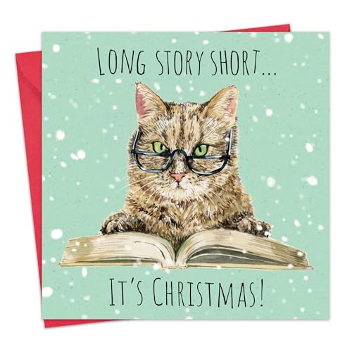 Twizler Lustige Katzen-Weihnachtskarte – lange Geschichte – Frohe Weihnachtskarte von der Katze – Herren Weihnachten für ihn, Ehemann, Vater, Sohn – lustige Damen-Weihnachten für sie, Ehefrau, Mutter
