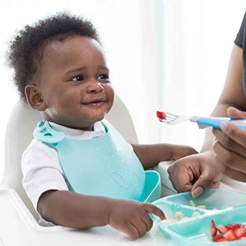 Dr. Brown's Baby Bib with Adjustable Collar and Fox Design, 100% Silicone & Waterproof, Teal/Purple, 2-Pack2