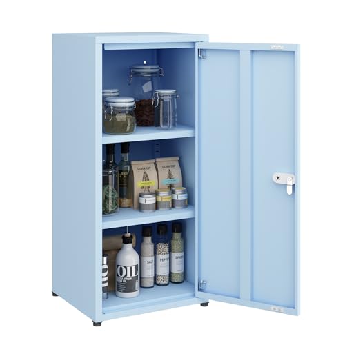 MIOCASA Metal Storage Cabinet with Lock 3 Adjustable Shelves Single Door Steel Locker for Home Office & Garage (Blue)