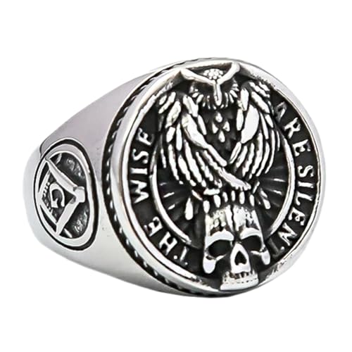ZMY Home Owl & Skull Signet Ring - Masonic Design Statement Stainless Steel Jewelry (8)