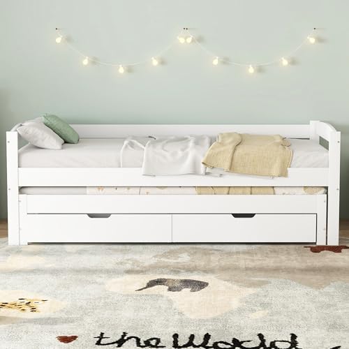 [Letto scorrevole multifunzionale] Il letto pieghevole sotto il letto può essere esteso separatamente per ottenere due letti singoli, il che è conveniente per ospiti temporanei o famiglie con molti bambini. Uso multiuso di un letto, comodo e senza sforzo.