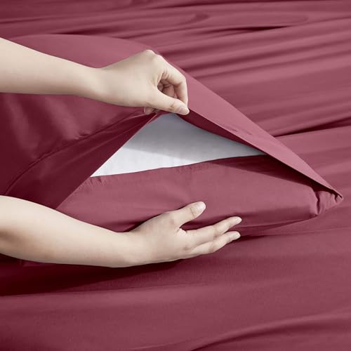Image of Nestl Extra Deep Twin Sheet Set - 4 Piece Breathable & Cooling Sheets - Hotel Luxury Bedding Set w /18-24 Inch Deep Pockets - Easy & Secure Fit - Super Soft, Wrinkle Free & Comfy - Burgundy Red