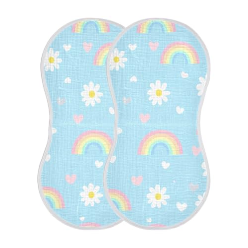 Baby Burp Cloths, Soft Absorbent Burping Cloths for Babies, Cotton Milk Spit Up Rags, Large Size for Newborns, Baby Boys and Girls (Rainbow Daisy Pattern)2