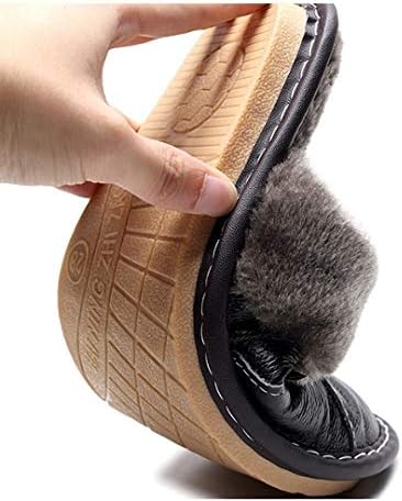 メンズスリッパホーム冬屋内暖かい靴厚い底豪華な防水レザーハウススリッパ男綿の靴(35-36)