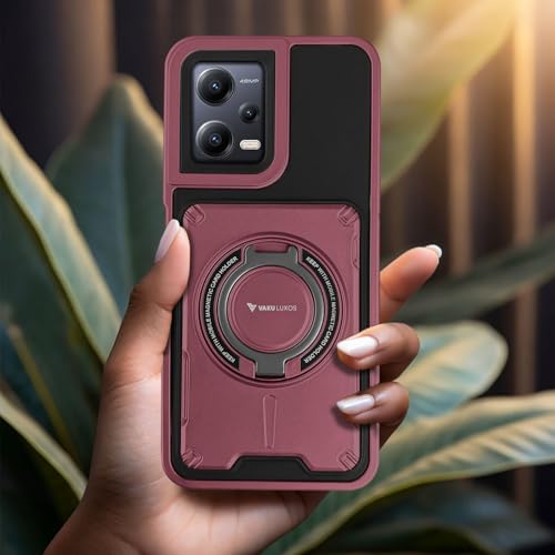 Image of Vaku Luxos Axion Armor Military Grade TPU Back Cover Case for Xiaomi Redmi Note 12 5G with Magnetic Ring Holder Kickstand Camera Screen Protector- Maroon