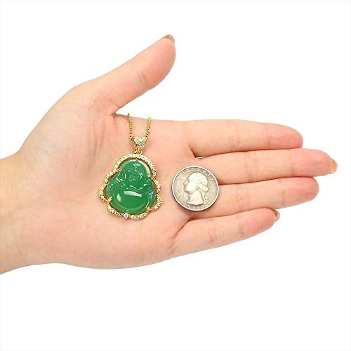 ASGIFT Laughing Buddha Necklace Cubic Zirconia Green Jade Buddha Pendant with 18K Gold Plated Chain Lucky Buddha Necklace Jewelry Gift4