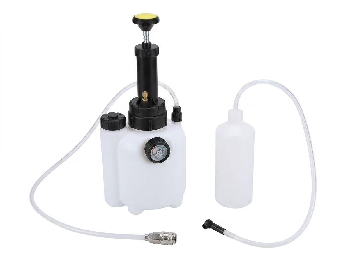 DHA Bremsenentlüftungsgerät 3L Bremsflüssigkeitswechselgerät Auto Bremsenentlüfter Druckluft Set mit 1 Liter Absaugbehälter E20 Adapter und Universal Bremsentlüftungsadapter