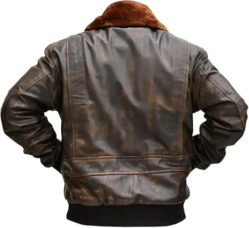 Image of Mens A2 Aviator Cockpit Bomber Leather Jacket - Distressed Pilot Jackets - G1 Fur Collar Flight Leather Jacket