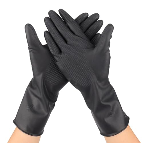 Rurunklee Gants de Teinture Capillaire Réutilisables Professionnels Gants en Latex Noir Gants de Coloration Des Cheveux Accessoires pour Salon Baber 1 Paires...