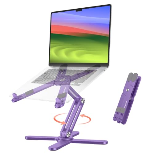 Image of OMOTON 360 Rotating Laptop Stand Riser for Desk, Ergonomic Foldable Computer Stand Adjustable Height Angles for Collaborative Work, Easy Storage Fit Macbooks,All Laptops up to 16 inches, Purple
