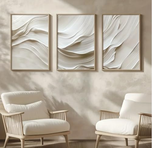 Neutral Beige Mjuk Ton Enkel Canvastavla Vit Våg Abstrakt Väggkonst Poster Modern Vardagsrum Sovrum Hem- Och Rumdekoration 50X70Cmx3