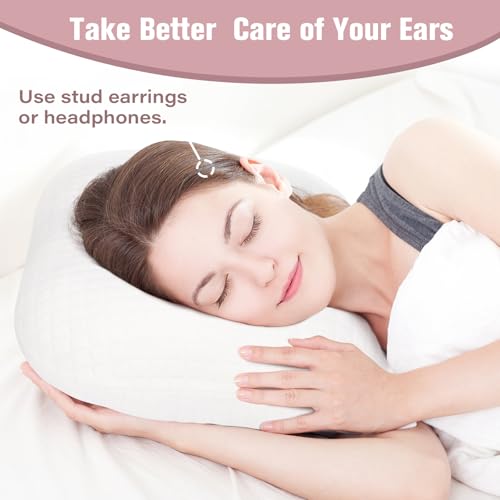 Ear Piercing Pillow for Side Sleepers, Ear Pillows with Holes for Pain, Earring Inflammation Pressure Sores, Cotton Earring Pillow for CNH Side Sleepers