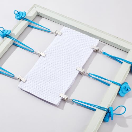 Image of DELORIGIN 10 Set Cross-Stitch Side Clips Blue Adjustable Fabric Fastening Clip, Cross Stitch Fabric Holders Accessories Universal Canvas Clips for Cross Stitch Needlework Embroidery
