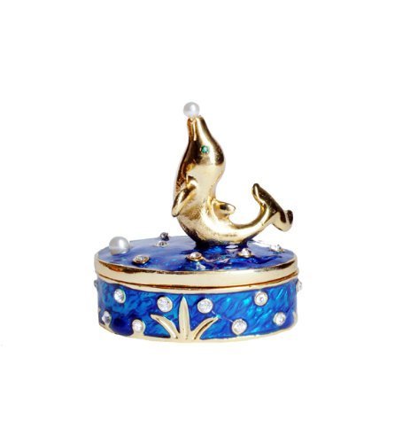 Lilly Rocket Collectible Trinket Box with Rhinestone Bejeweled Swarovski Crystals - Dolphin Box with Pearl