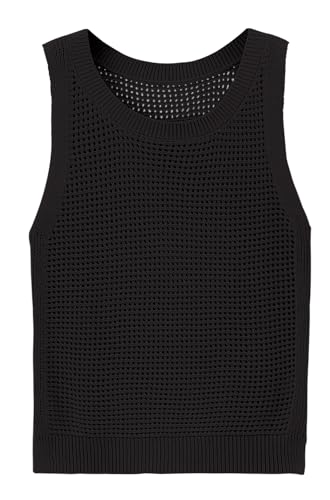 Image of Womens Knit Sweater Vest Summer Tank Tops Round Neck Crochet Hollow Out Sleeveless Crop Top
