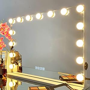WAYKING Hollywood, make-upspiegel met verlichting met bluetooth-luidspreker, dimbare 15 gloeilampen, 3 kleurmodi, touch-bediening, tafelspiegel, cosmeticaspiegel, USB-oplaadaansluiting, 58 x 43 cm, wit