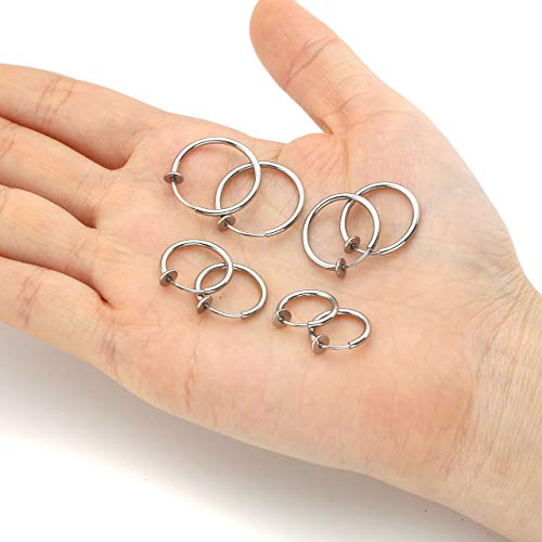 PiercingJ 8pcs Mixed Size Stainless Steel 14G Fake Nose Ring Spring Hoop, Clip On Earrings Fake Septum Cartilage Earrings Lip Ring Non Piercing Hoop Faux Body Piercing Jewelry 10-16mm2