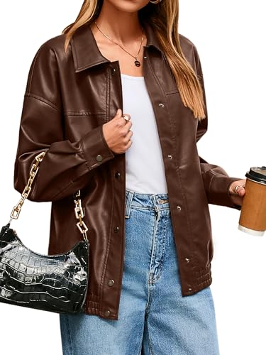 Glamaker Womens Oversized Faux Leather Jacket