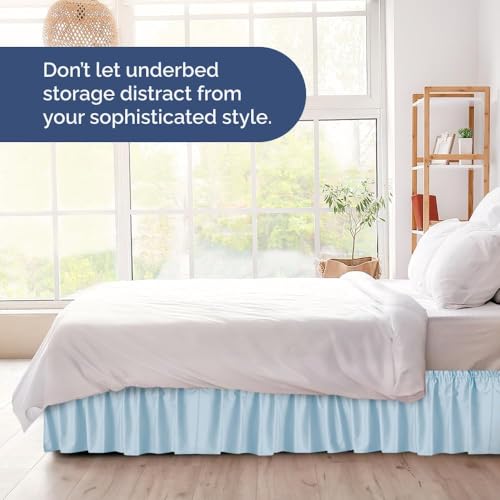 Image of Bed Skirt - Wrap Around Dust Ruffle Bed Frame Cover with Easy Fit Elastic Strap, Double Size 24 Inch Inch Drop, Microfiber Pleated, Machine Washable | Light Blue, (72inchx72inch)