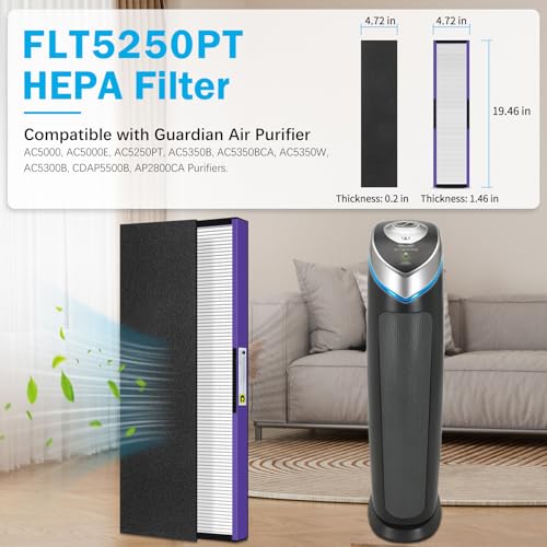 Image of FLT5250PT Filter-C Replacement Filter Compatible with GermGuardian AC5250PT, AC5000E, AC5000, AC5350B, AC5350W, AC5350BCA, AC5300B Air Purifier, 2 Pack Pet Care HEPA + 4 Pre-Filters