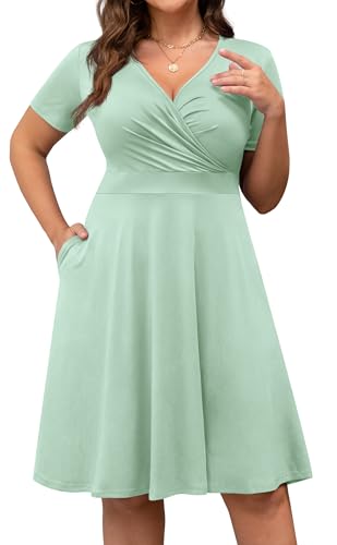 Image of POSESHE Womens Plus Size Dresses Sleeveless Wrap V-Neck Sundress Casual Summer Wedding Guest Cocktail Dress with Pockets
