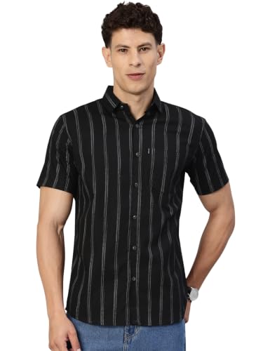 Image of Majestic Man Men's Pure Cotton Striped Half Sleeve Slim Fit Casual Shirt for Men