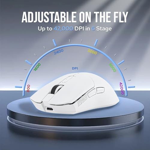 Image of EPOMAKER Click Gaming Mouse Wireless 2.4Ghz /BT /Type-C, 800 to 42,000 DPI Adjustable, 8K Polling Rate, 500mAh, Lightweight Optical Mouse, for PC /Mac /Linux (White)