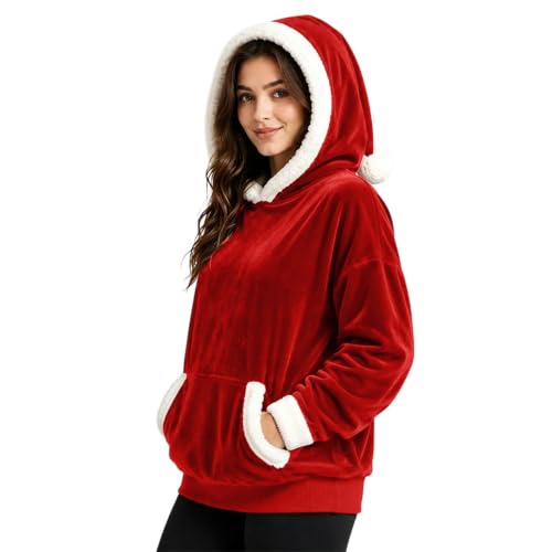SHAOBGE Christmas Sweatshirts for Women Santa Hat Style Hoodie Wine Small - image 4