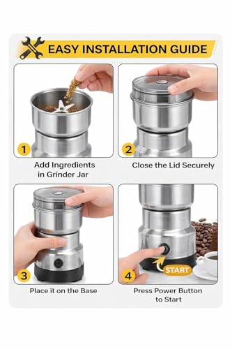 Image of Stainless Steel Portable Mini Electric Coffee & Spice Grinder | Masala & Dry Fruit Grinder | High Speed Multipurpose Powder Machine for Kitchen
