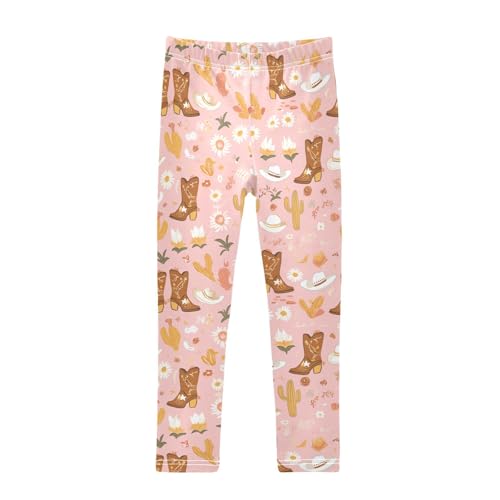 Wusikd Cute Cowgirl Cowboy Girls' Leggings Toddler Doodles Boots Cactus Kids Yoga Pants Dance Active Tights 4T