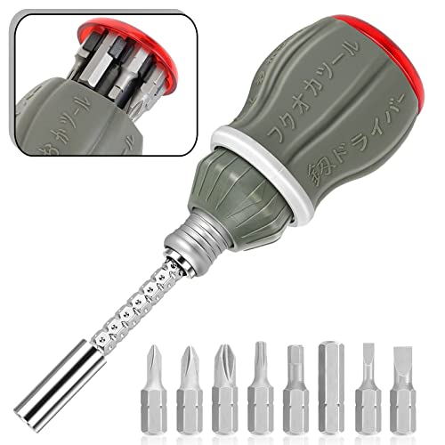 Aeccn 8-In-1 Ratcheting Multi-Bit Screwdriver Set, Impact Rated Stubby Screwdriver Adjustable Magnetic Tool With Phillips, Slotted, Square And Nut Driver - Fo-6009X #TOP15