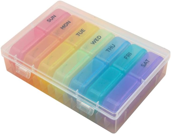 iplusmile Portable Pill Case Small Storage 7-Gird Medicine Organizer with Double Lid Protection Compact Outdoor Travel Size Pill Box 4.33X1.37X0.86 Inches