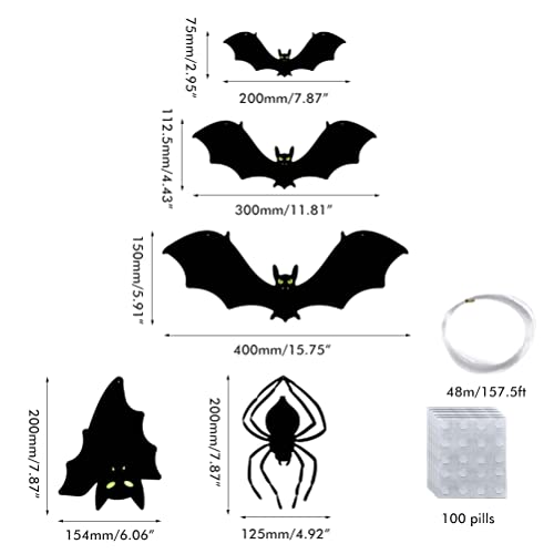 TYTOGE 13Pcs Halloween Hanging 3D Glowing Eyes Bats Spiders Wall Decors Outdoor Lawn Ornaments Halloween Party Supplies Decorations - Image 4