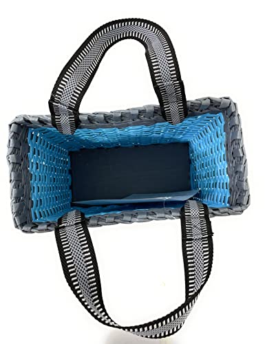 Image of Paperus, Small, Sky Blue & Grey, Carry Bag, Handbag, Tiffin Basket, Lunch Bag for Office, Rectangular, Eco-Friendly, Handmade of Paper Ropes, in Inch 11 H, 10 L, 5 Wide Base, 10 Liter