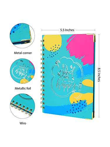 Doodle Undated Daily Planner I Weekly Planner I A5 I Hard Cover I Wiro I192 Ruled Pages I 80 GSM I Lay Flat Design I Metal Corners I Plan your day, To do List- Happy Day - Blue (Image - 3)