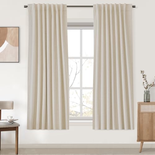 UHITECH Bedroom Blackout Curtains 63 Inch Long 2 Panels Set, Linen Beige