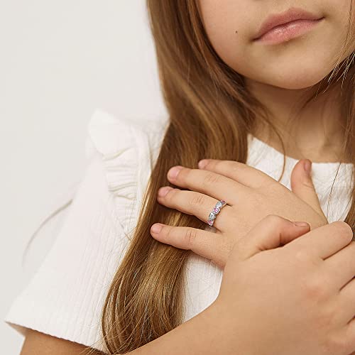 925 Sterling Silver Pink & Clear Hearts Cubic Zirconia Ring for Young Girls & Preteens - Cute Heart CZ Ring Band for Children's Daily Accessory - Fashionable Jewelries for Toddlers or Little Girls2