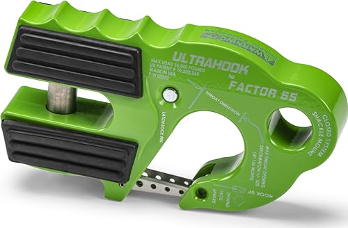 Factor 55 Ultrahook Closed System Shackle Pin Mount, Designed for Steel Cables and Synthetic Ropes - Green