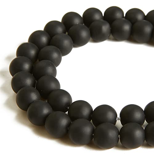 45pcs 8mm Matte Black Beads Natural Gemstone Beads Round Loose Beads for Jewelry Making