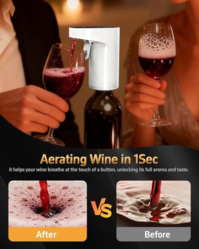 Image of 5 in 1 Wine Aerator Whiskey Dispenser,Liquor Decanter, Alcohol Pourer-White | Ideal Gift for Holidays & Birthdays | 1-Second Aeration | Easy Tap-to-Pour | 1-999ml Precision | USB-C Rechargeable |Smart