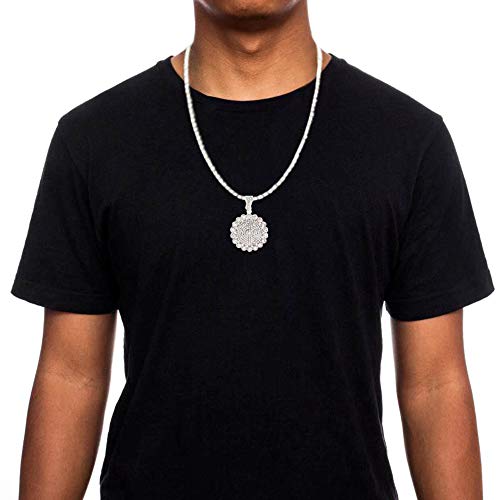 HH Bling Empire Mens Iced Out Hip Hop Gold Artificial Diamond Ankh Cross cz Tennis Chain 22 Inch (Silver-Tennis-Flower A)