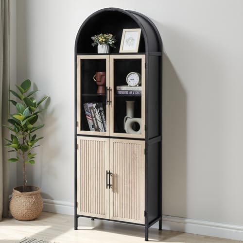 HUSHEDIFY Arched Bookcase Book Shelf with Glass Doors, 5 Tier ...