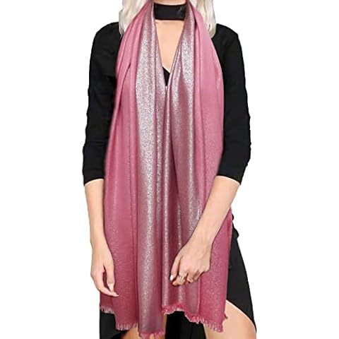 Gragengs Women's Sparkling Metallic Pashmina Shawls and Wraps Long Party Scarf Solid Color Two Tone,Powder/Silver Cover