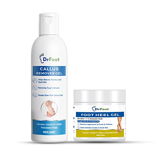 Dr Foot Callus Remover Gel Helps to Remove Calluses Corns – 100ml & Foot Heel Gel 20% Urea and 1% Salicylic Acid for Corns Softens Thick Painful Nails – 100gm