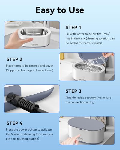 Image of JeaTone Jewelry Cleaner Machine 20oz Jewelry Cleaner for All Jewelry, Eyeglasses, Rings, Gold, Diamond, Retainer, Dentures (Gray)