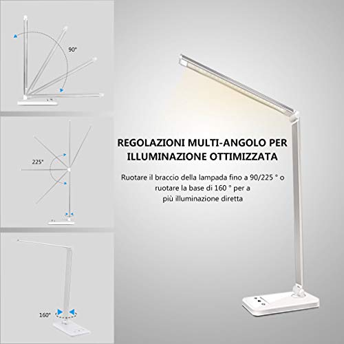 oxylops Lampada da Scrivania LED Protezione Degli Occhi, lampada Touch Control Pieghevole per cameretta,ufficio, con porta di ricarica USB, 10 livelli di luminosità 5 modalità di illuminazione